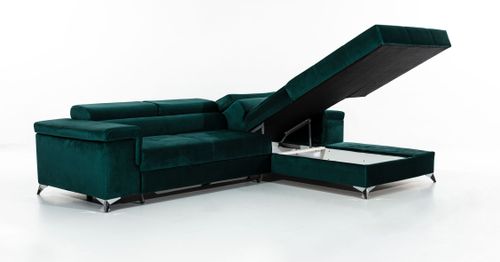 Canapé d'angle convertible velours Rikaro - Coffre et appuis-tête réglables - Photo n°2; ?>