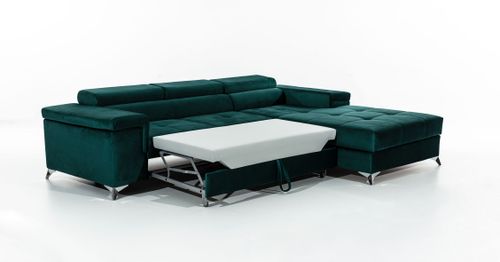 Canapé d'angle convertible velours Rikaro - Coffre et appuis-tête réglables - Photo n°3; ?>