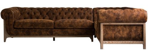 Canapé d'angle cuir marron et pieds frêne massif clair Iouri - Photo n°2; ?>
