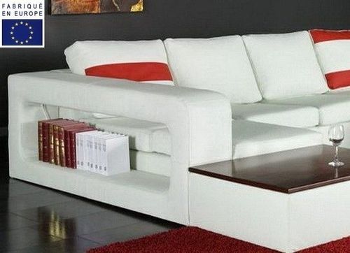Canapé d'angle design simili blanc et rouge angle droit Okyo - Photo n°2; ?>