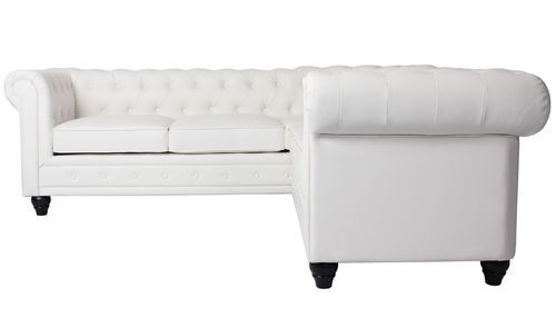 Canapé d'angle droit 5 places simili cuir blanc Vatsi 220 cm - Photo n°3; ?>