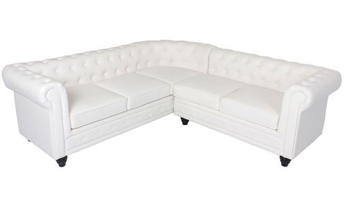 Canapé d'angle droit 5 places simili cuir blanc Vatsi 220 cm - Photo n°2; ?>