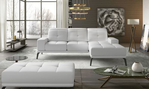 Canapé d'angle droit 5 places simili cuir blanc Torpille 265 cm - Photo n°3; ?>