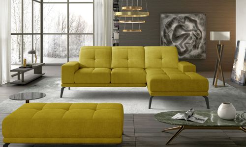 Canapé d'angle droit 5 places tissu jaune Torpille 265 cm - Photo n°3; ?>