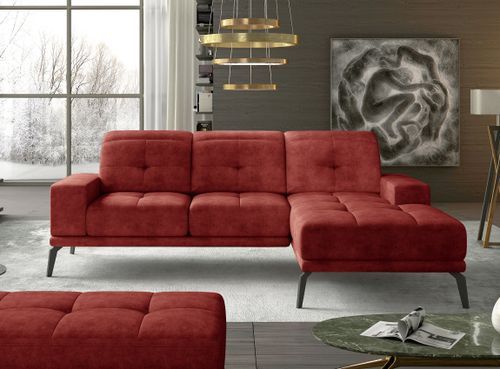 Canapé d'angle droit 5 places tissu suédine rouge tomette Torpille 265 cm - Photo n°2; ?>