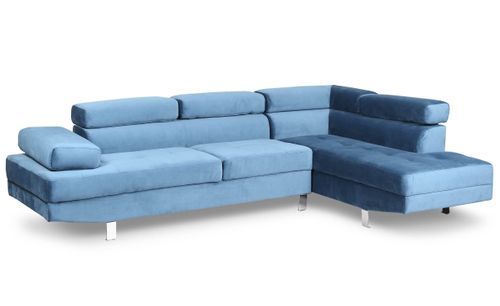 Canapé d'angle droit avec têtières relevables velours bleu Anya - Photo n°2; ?>