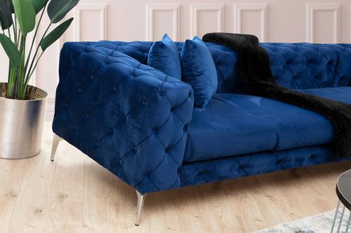 Canapé d'angle droit capitonné velours bleu marine et pieds chromés Herakles 270 cm - Photo n°3; ?>