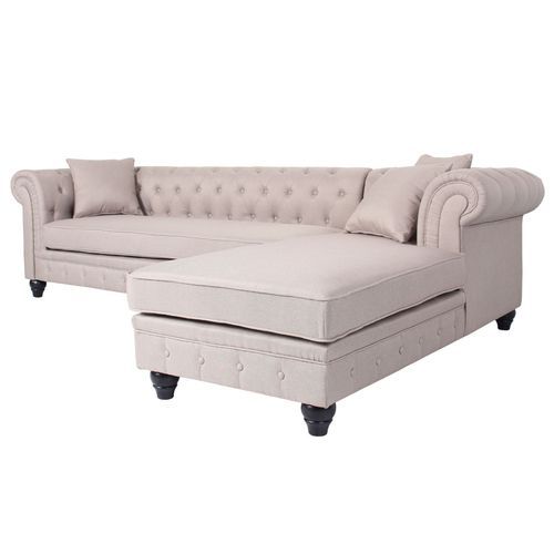 Canapé d'angle droit chesterfield tissu beige Rosee - Photo n°3; ?>