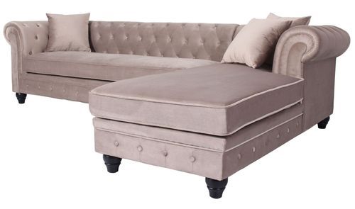 Canapé d'angle droit chesterfield velours taupe Rosee 281 cm - Photo n°3; ?>
