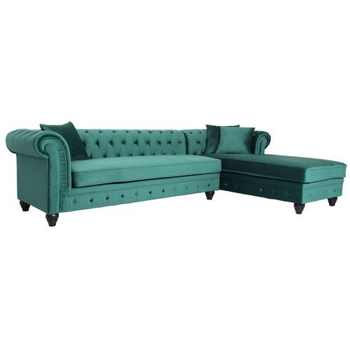 Canapé d'angle droit chesterfield velours vert Rosee - Photo n°3; ?>