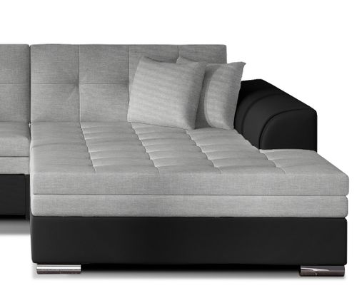 Canapé d'angle droit convertible 4 places tissu gris clair et simili noir Looka 295 cm - Photo n°3; ?>