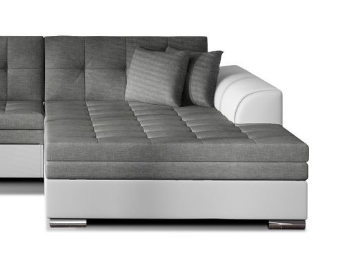 Canapé d'angle droit convertible 4 places tissu gris foncé et simili blanc Looka 295 cm - Photo n°3; ?>