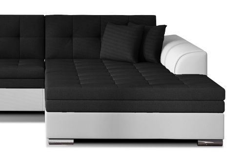 Canapé d'angle droit convertible 4 places tissu noir et simili blanc Looka 295 cm - Photo n°3; ?>