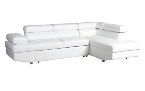 Canapé d'angle droit convertible avec têtières relevables simili cuir blanc Lanzo - Photo n°2; ?>