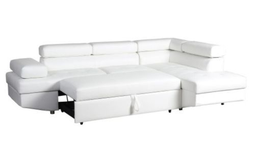 Canapé d'angle droit convertible avec têtières relevables simili cuir blanc Lanzo - Photo n°3; ?>