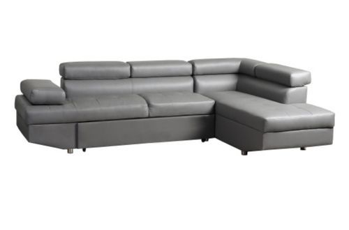 Canapé d'angle droit convertible avec têtières relevables simili cuir gris Lanzo - Photo n°2; ?>