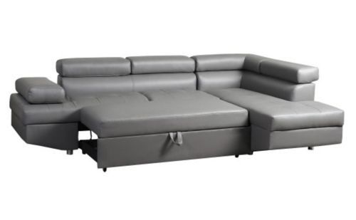Canapé d'angle droit convertible avec têtières relevables simili cuir gris Lanzo - Photo n°3; ?>