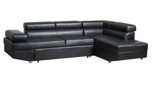 Canapé d'angle droit convertible avec têtières relevables simili cuir noir Lanzo - Photo n°2; ?>