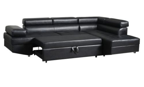 Canapé d'angle droit convertible avec têtières relevables simili cuir noir Lanzo - Photo n°3; ?>