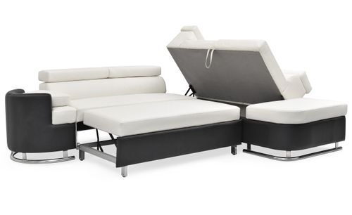 Canapé d'angle droit convertible simili cuir blanc et noir Bianca - Photo n°3; ?>