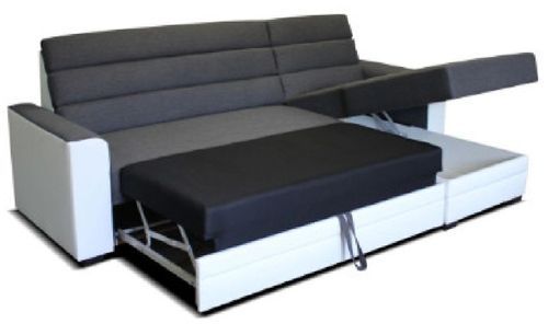 Canapé d'angle reversible convertible tissu gris et simili blanc Unami 236 cm - Photo n°2; ?>