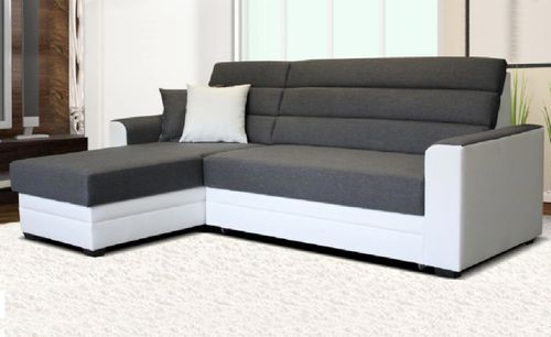 Canapé d'angle reversible convertible tissu gris et simili blanc Unami 236 cm - Photo n°3; ?>