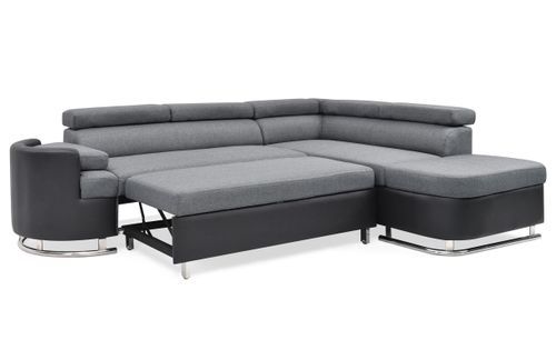 Canapé d'angle droit convertible tissu gris et simili noir Bianka 267 cm - Photo n°2; ?>