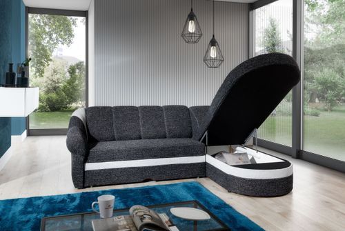 Canapé d'angle droit convertible tissu gris foncé et simili noir Sundy 250 cm - Photo n°3; ?>