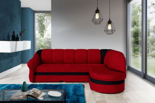 Canapé d'angle droit convertible tissu rouge et noir Sundy 250 cm - Photo n°2; ?>