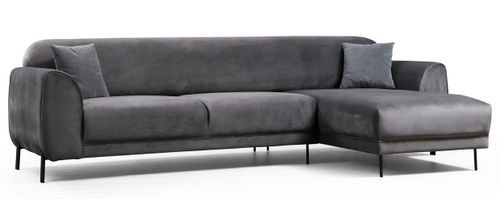 Canapé d'angle droit design velours gris foncé et pieds acier noir Liza - Photo n°2; ?>