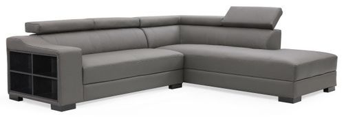 Canapé d'angle droit en cuir gris Callyh - Photo n°2; ?>