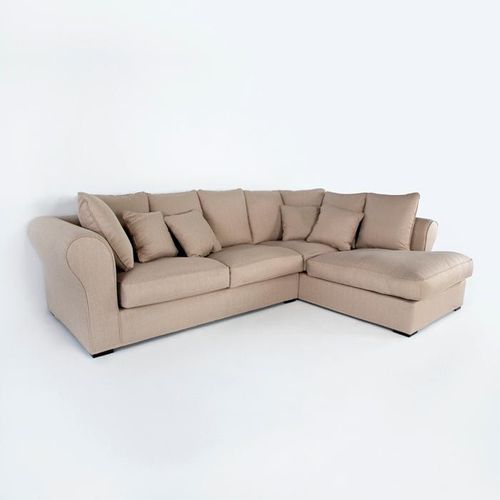 Canapé d'angle droit moderne tissu beige Amoux - Photo n°3; ?>