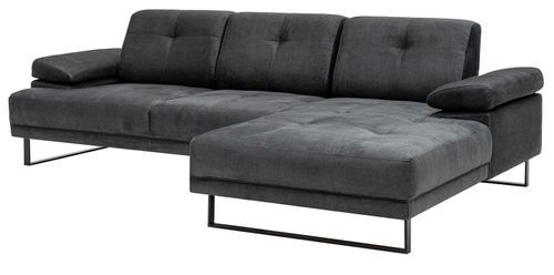 Canapé d'angle droit moderne tissu doux anthracite pieds métal noir Kustone 274 cm - Photo n°2; ?>