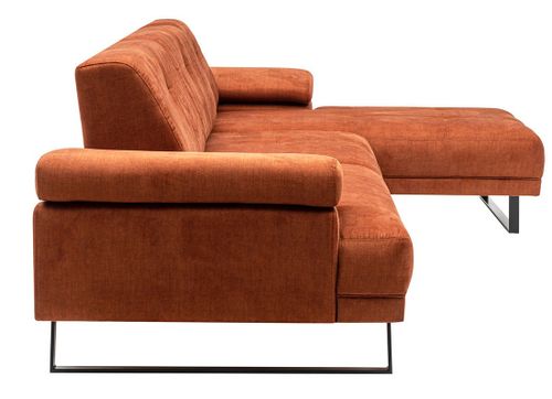 Canapé d'angle droit moderne tissu doux orange pieds métal noir Kustone 274 cm - Photo n°3; ?>