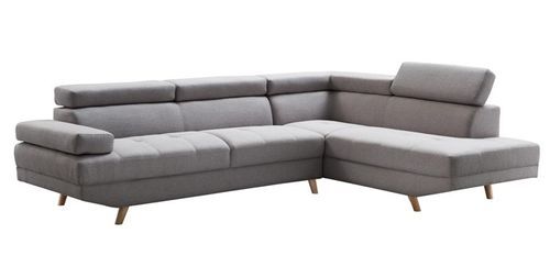 Canapé d'angle droit scandinave avec appuis têtes tissu gris clair Santra 262 cm - Photo n°2; ?>