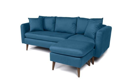 Canapé d'angle droit tissu bleu canard avec pieds en bois naturel Rival 215 cm - Photo n°3; ?>