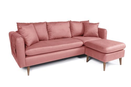 Canapé d'angle droit tissu rose avec pieds en bois naturel Rival 215 cm - Photo n°2; ?>
