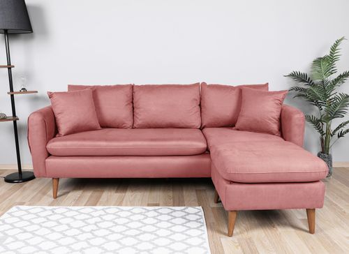 Canapé d'angle droit tissu rose avec pieds en bois naturel Rival 215 cm - Photo n°3; ?>