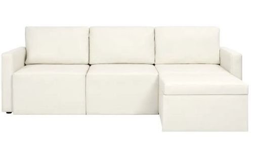 Canapé d'angle extensible et convertible simili cuir blanc Karen - Photo n°2; ?>