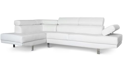 Canapé d'angle gauche 5 places simili cuir blanc Omeg 260 cm - Photo n°2; ?>