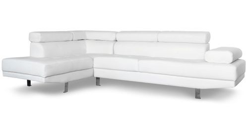 Canapé d'angle gauche 5 places simili cuir blanc Omeg 260 cm - Photo n°3; ?>
