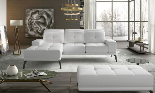 Canapé d'angle gauche 5 places simili cuir blanc Torpille 265 cm - Photo n°3; ?>