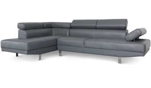 Canapé d'angle gauche 5 places simili cuir gris Omeg 260 cm - Photo n°2; ?>