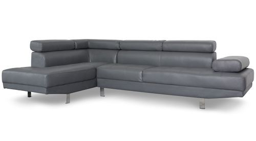 Canapé d'angle gauche 5 places simili cuir gris Omeg 260 cm - Photo n°3; ?>