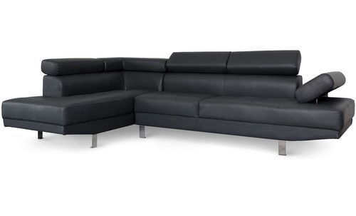 Canapé d'angle gauche 5 places simili cuir noir Omeg 260 cm - Photo n°2; ?>