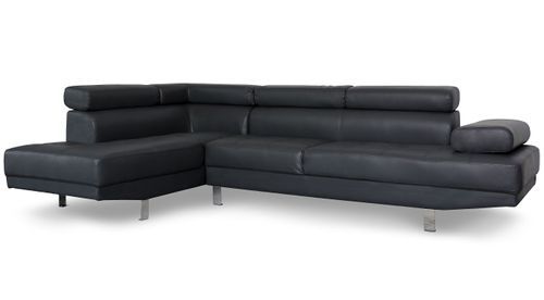 Canapé d'angle gauche 5 places simili cuir noir Omeg 260 cm - Photo n°3; ?>