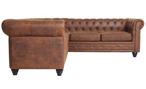 Canapé d'angle gauche 5 places tissu marron vintage Vatsi 220 cm - Photo n°3; ?>