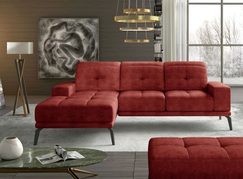 Canapé d'angle gauche 5 places tissu suédine rouge tomette Torpille 265 cm - Photo n°2; ?>