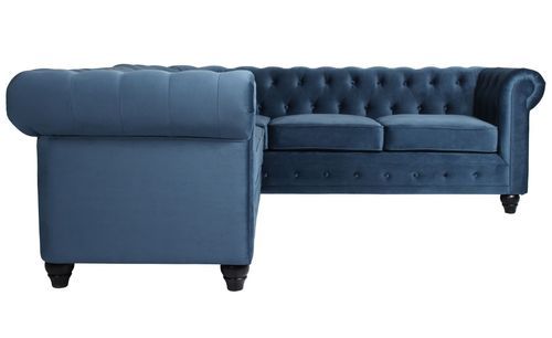 Canapé d'angle gauche 5 places velours bleu Vatsi 220 cm - Photo n°3; ?>