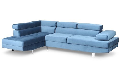 Canapé d'angle gauche avec têtières relevables velours bleu Anya - Photo n°2; ?>